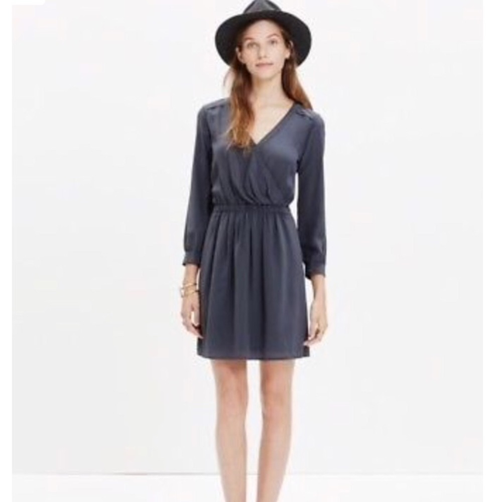 MADEWELL GRAY SILK FAUX WRAP DRESS